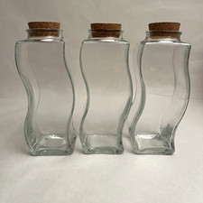 NWOT 3 Coordinating S-Shaped Glass Storage Jars/Canisters/Containers w/Cork Lids