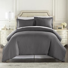 Grey Queen Size 3 Piece Soft Breathable Microfiber Duvet Cover Set Zipper