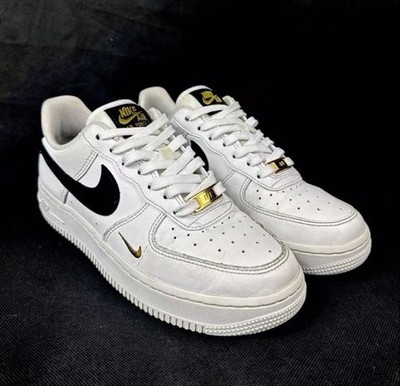 Nike Air Force 1 Shoes Low '07 Essential White/Black/ Gold Swoosh Women's Sz 6.5