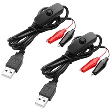 USB to Alligator Clips Test Cable 2 Pack with Power Control Button Cord