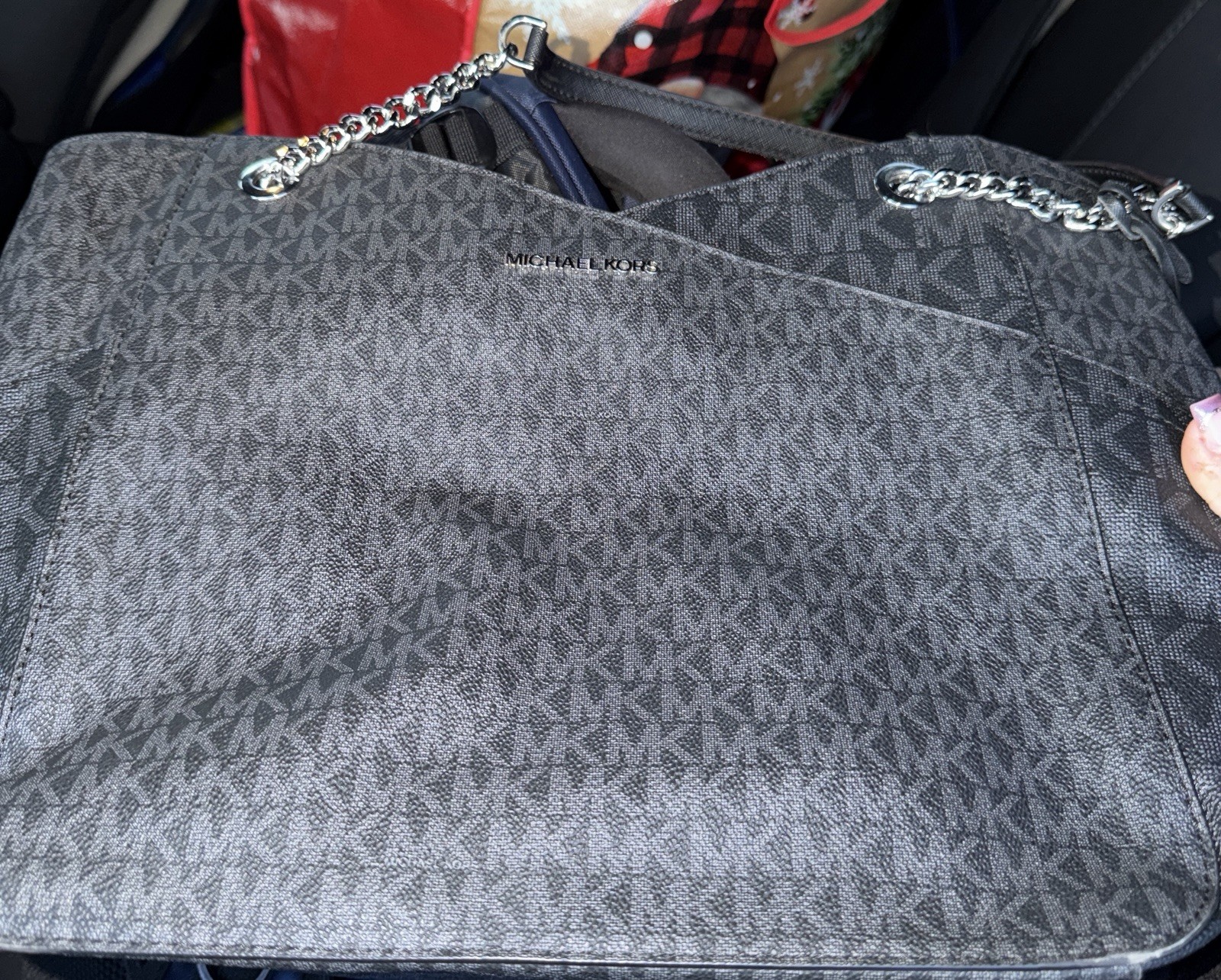 Michael Kors Jet Set MK Signature Shoulder Bag, Large - Black