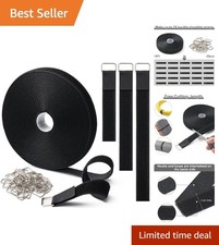 1" x16Ft Hook and Loop Straps with 25 Metal Buckles  Black  Adjustable Fasten...