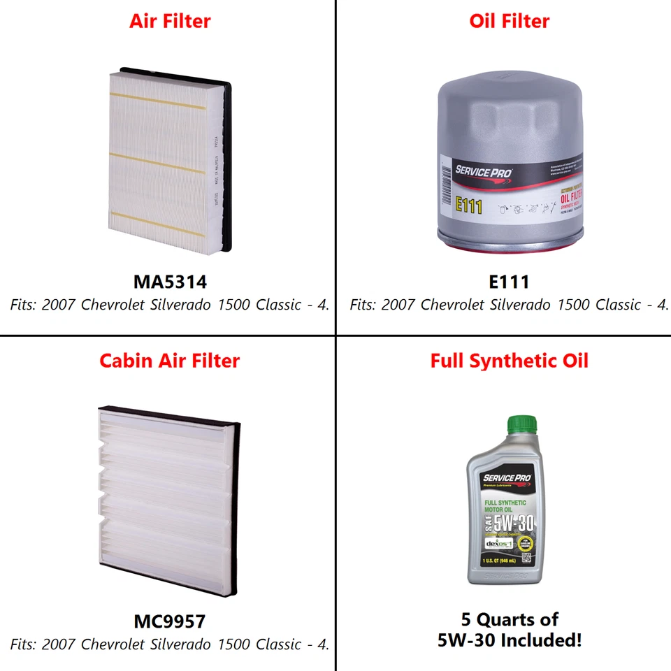 2007 Chevrolet Silverado 1500 Classic 4.3L Oil, Air & Cabin Filter Kit (5W-30) Foto 2 de 4