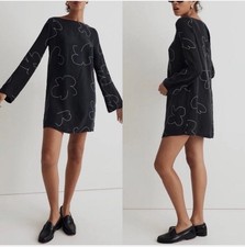 Madewell Mini Dress Women Small Floral Black Satin Cupro Silky Long Sleeve B17
