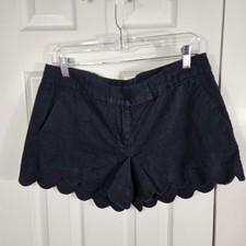 J. Crew Black Linen Shorts Scalloped Hem Size 10 Coastal Clean Girl Quiet Lux