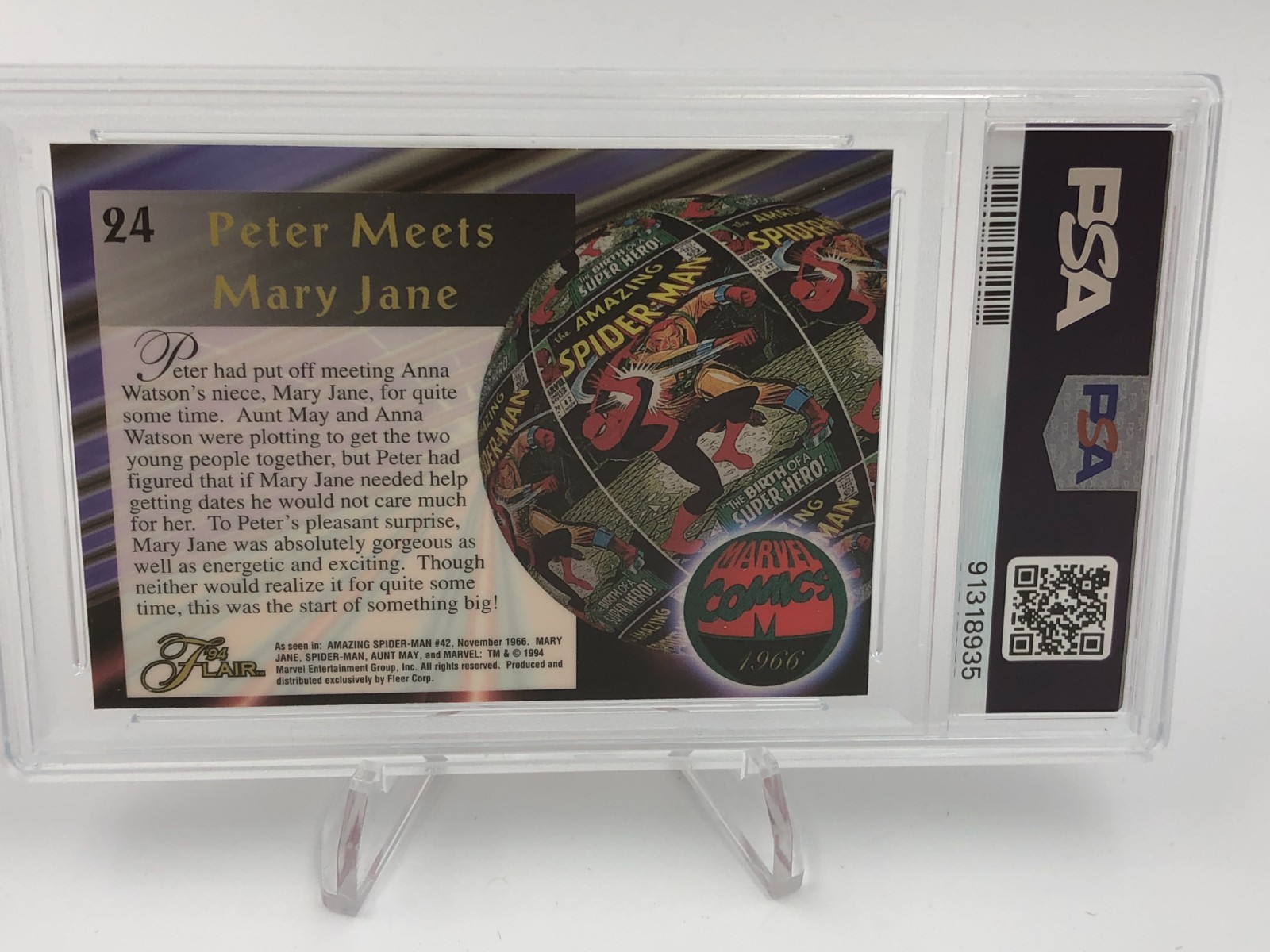 1994 MARVEL UNIVERSE Trading Card '94 FLAIR   MARY JANE #24  graded  PSA MINT 9 view 10