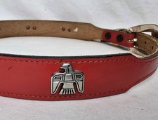 Vtg Southwestern Leather Belt Red Silver Lady Legends Rodeo Boho USA Sz 26