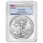 2024 (W) $1 1-oz American Silver Eagle PCGS MS70 FDOI Flag Label