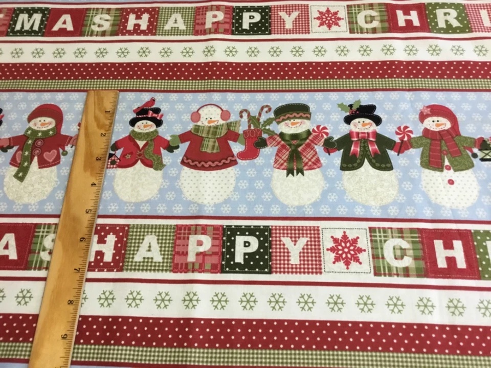 Tecido Northcott FELIZ NATAL 1,5 jarda bonecos de neve em uma fileira acolchoamento 100% algodão - Imagem 4 de 4