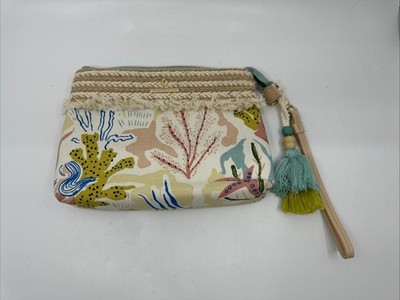Spartina Sea Life Maci Wristlet Linen Leather Pastels Coral Starfish