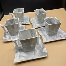 MALACASA Flora 10 Pc Cup Saucer Porcelain Dinnerware Replacement Gray Marble