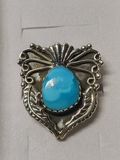 Native American Sterling Silver Large Turquoise Ring Leaf Design Sz 6