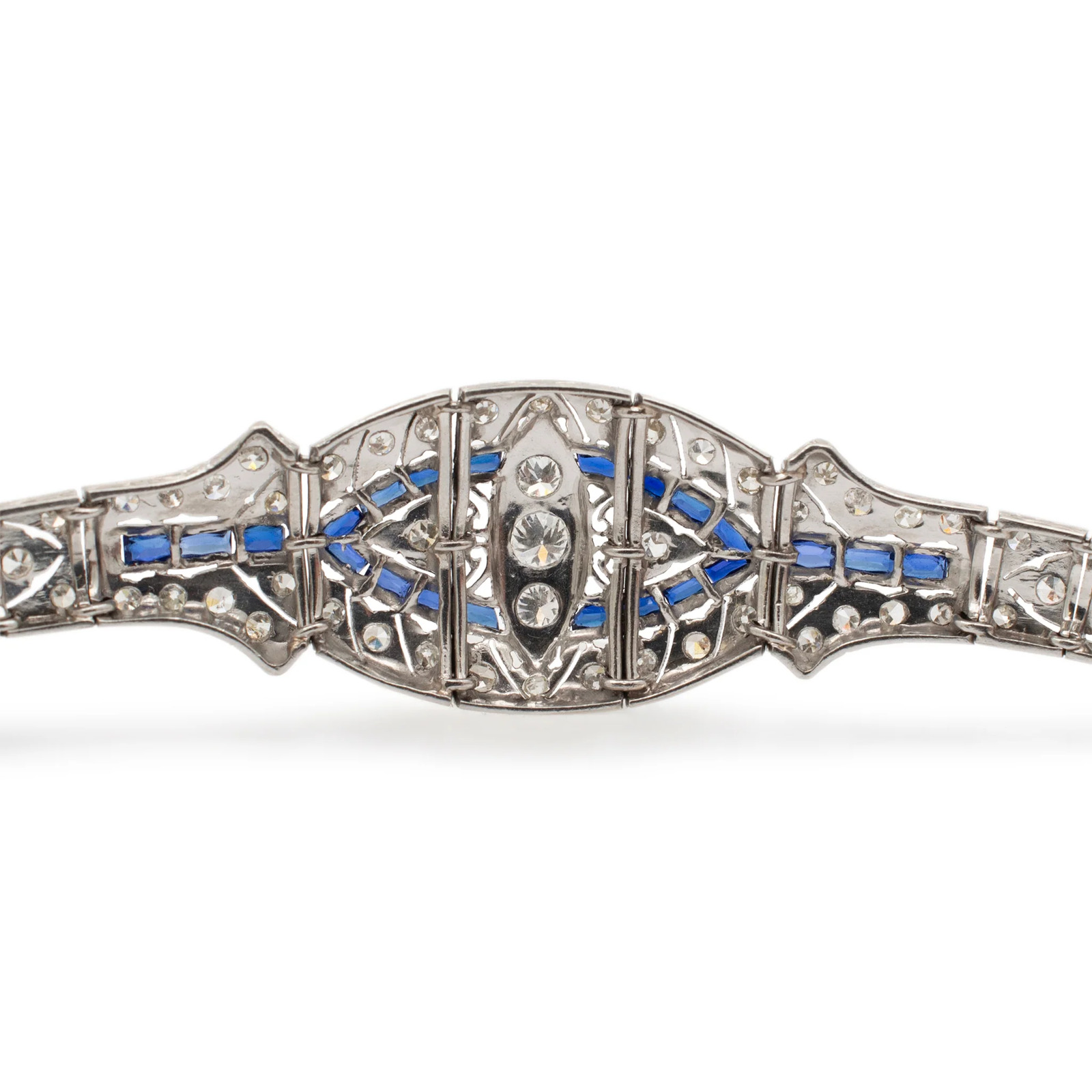 Antique Art Deco Platinum Diamonds Sapphires Cock… - image 3