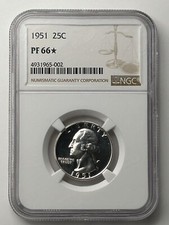 1951 Proof Washington Silver Quarter NGC PF66* Star Graded Proof Washington