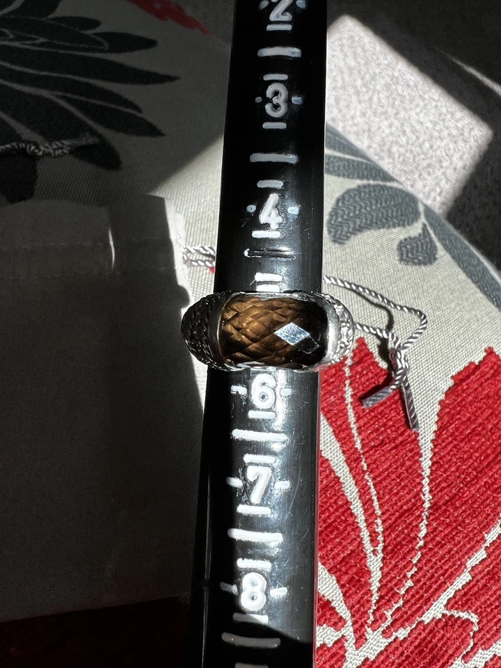 JUDITH RIPKA STERLING SILVER RING SMOKY QUARTZ WHITE STONE - Image 3 of 4