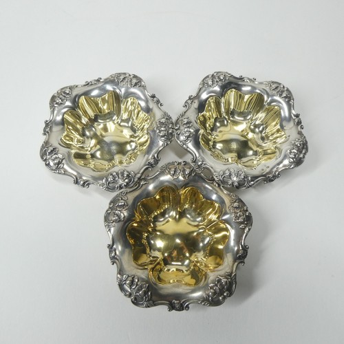 3 Reed & Barton Sterling Silver Nut Dishes Vintage Gold Wash