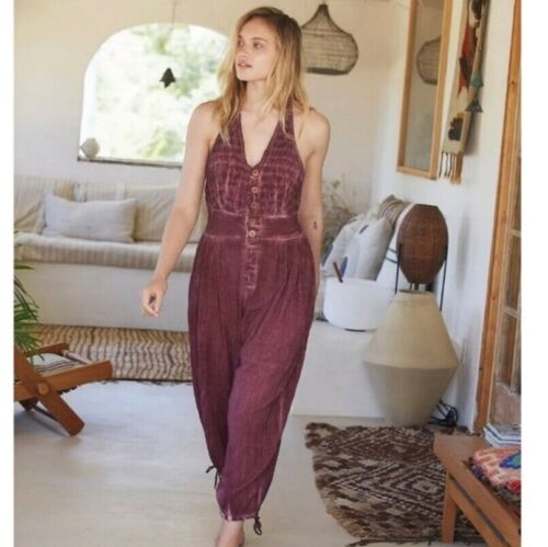 New Free People Travel Light Jumpsuit Overalls One piece Plum Wine Size XS - Picture 1 of 2