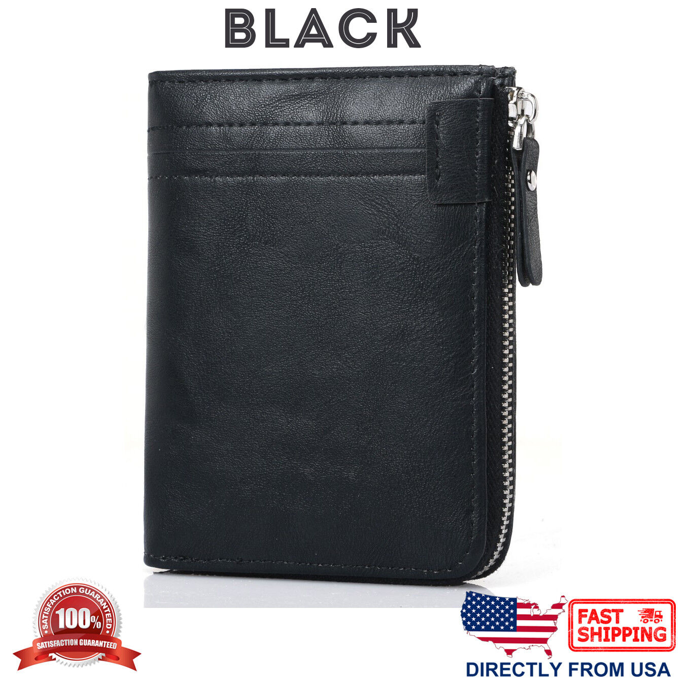 Men's RFID Blocking ID Window Zipper Pocket Leather Bifold Wallet