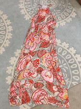 Ann Taylor Loft Coral Orange Tan Brown Tropical Floral Leaf Maxi Dress 2 Lovely