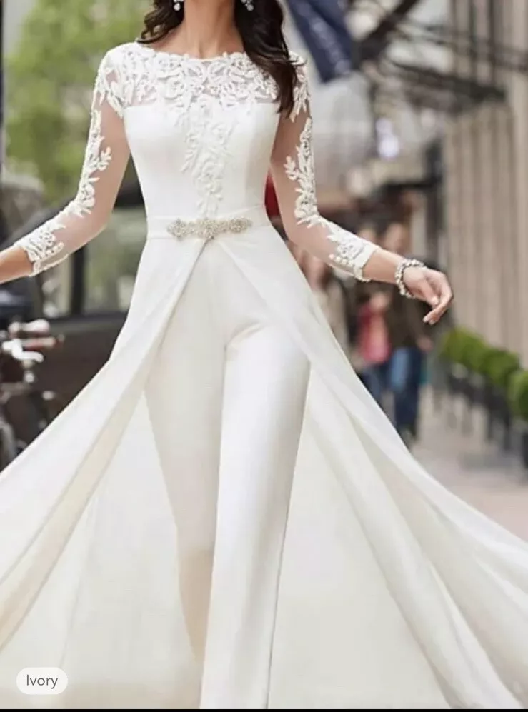 Bridal Jumpsuit with Overskirt (attached)- Size L