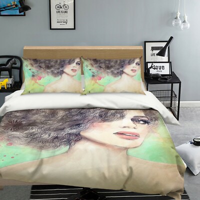 3D Watercolor Girl ZHUA21 Bed Pillowcases Quilt Duvet Cover Set Queen King Amy