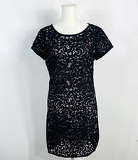 Ann Taylor LOFT Dress 2 Black Lace Overlay Mini Short Sleeve Party Event