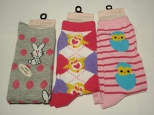 Lot 3 Easter Novelty Print Size 4-10 Socks: 2 Crew, 1 Knee High
