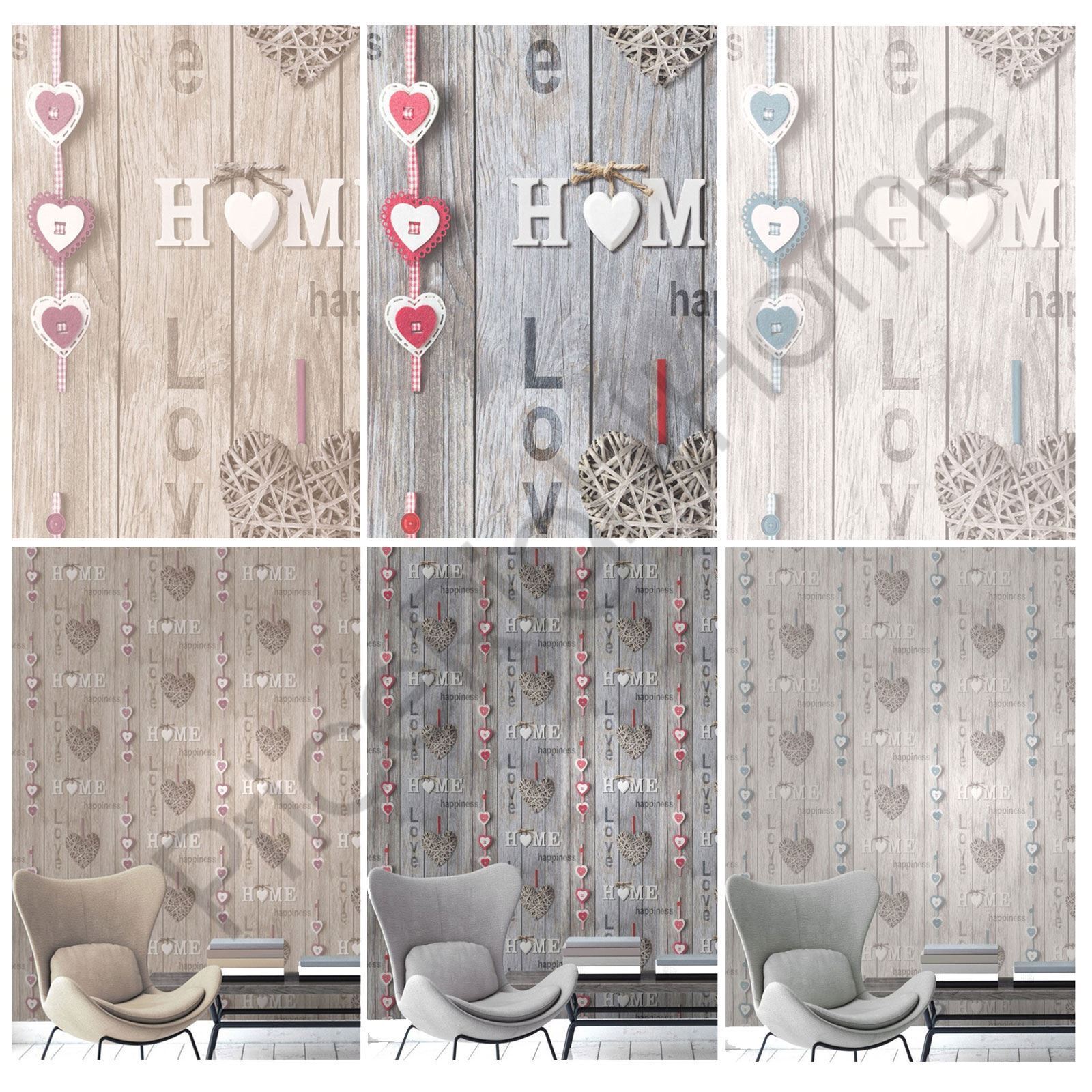 FINE DECOR LOVE YOUR HOME WALLPAPER BLUE LILAC RED WALL DECOR ROOM ...