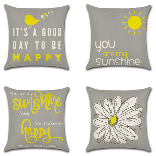 18" Gray Yellow Cushion Cover Throw Pillow Case Home Sofa Decor Art Sunshine - Afbeelding 1 van 5
