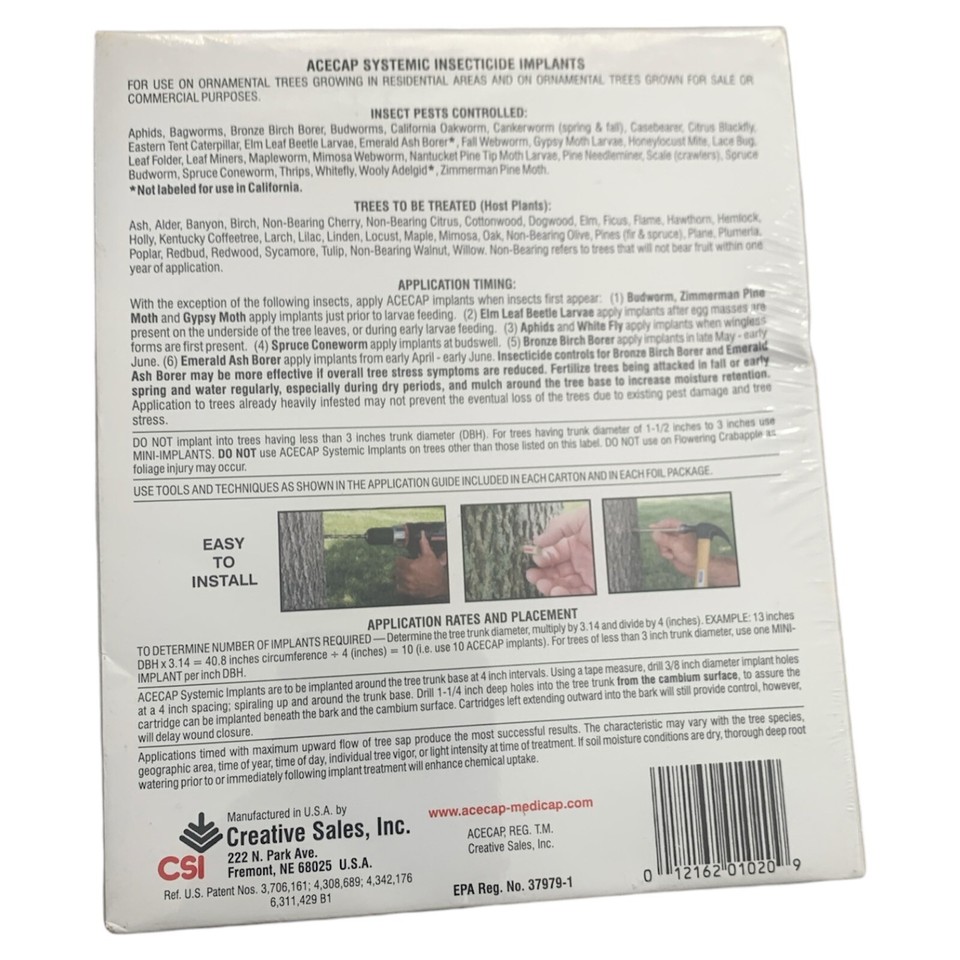 Acecap Systemic Insecticide Tree Implants 3/8" Acephate larger than 3