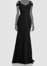  268 Aqua Women's Black Lace Cold-Shoulder Mermaid Gown Dress Size 4