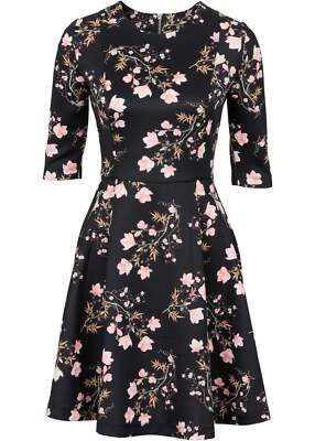 Neu Scuba-Kleid Gr. 34 Schwarz Geblümt Damen Abendkleid Mini Partykleid