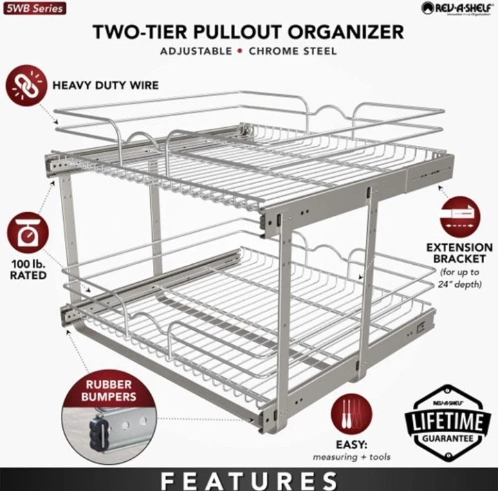 Rev-A-Shelf 2-Tier Kitchen Cabinet Pull Out Shelf and Drawer Organizer .......D2 - Image 3 of 4