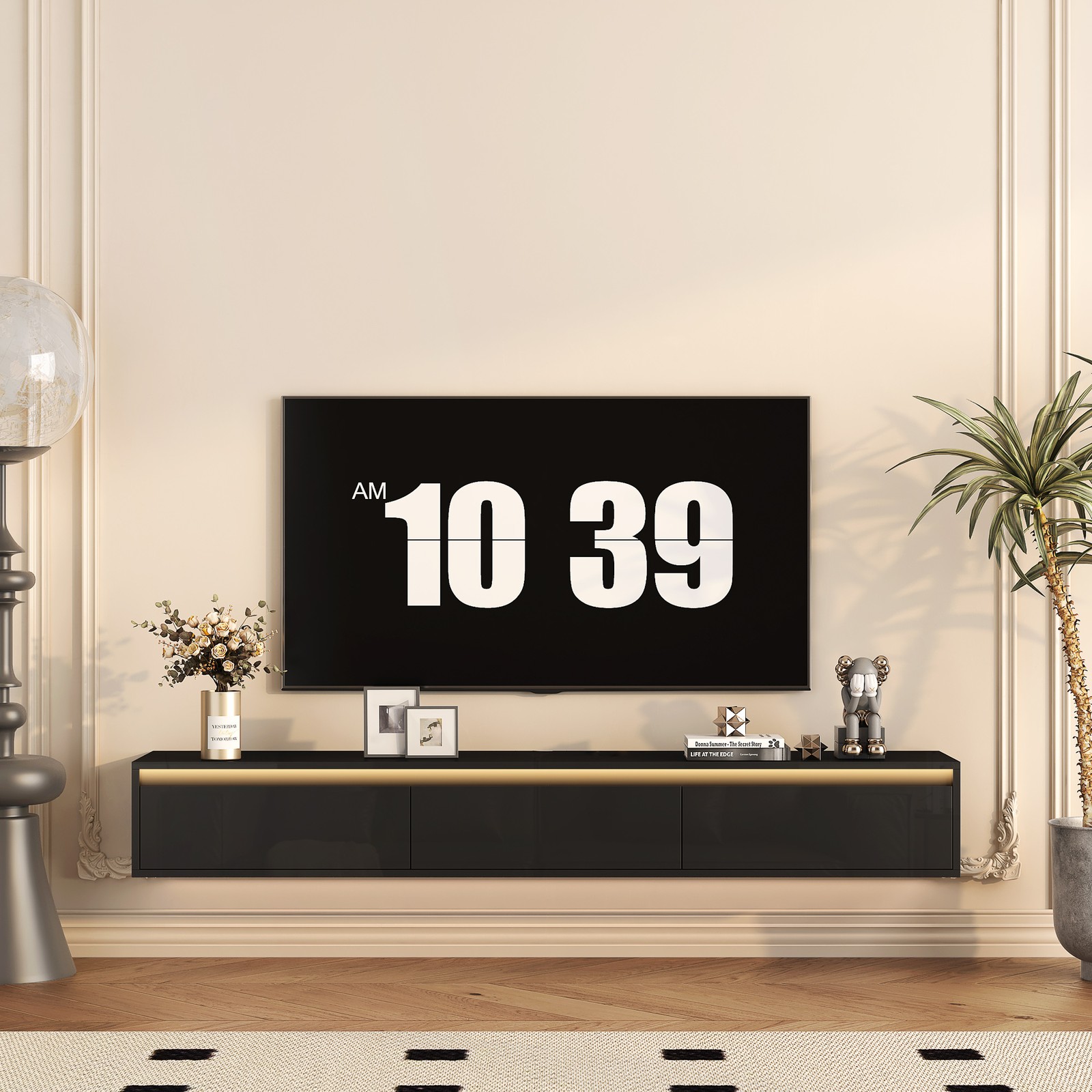 Floating TV Stand, Wall Mounted TV Shelf With Led Lights & P