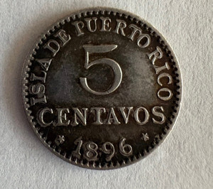 1896 Puerto Rico Silver 5 Centavos