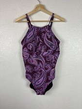 Lands End Women's One Piece Purple Paisley Print Swim Suit Size 10