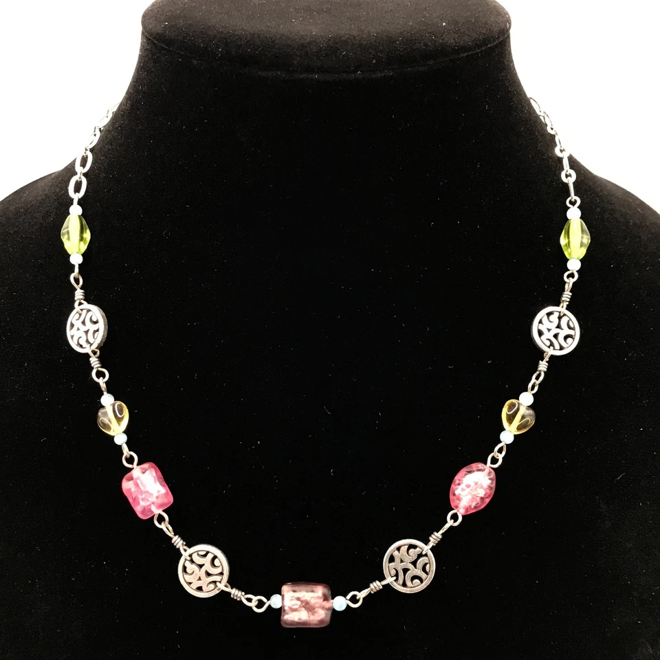 Brighton Chain Necklace Colorful Beads Silver Plate 20" Cute Cottagecore Boho - Image 3 of 4