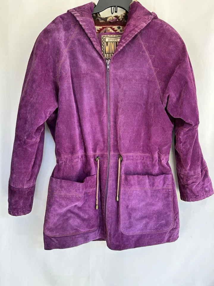 Auténtica chaqueta de gamuza Winlit 1969 para mujer M púrpura con capucha cremallera cordón Foto 4 de 4