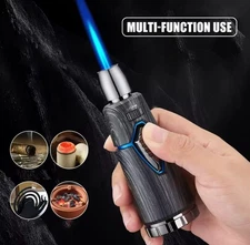 Jobon Blue Flame Gun Metal Powerful Jet Cigar Lighter with Safety Lock  BBQ