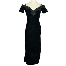 Vtg 90s Y2K Rampage Black Velvet Maxi Gown Sz 3 Whimsigoth HOCO Prom Formal