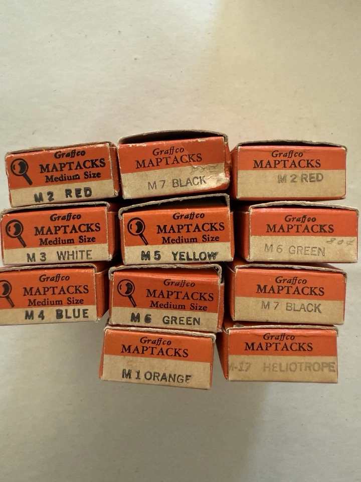 Lot of 11  VTG Map Tacks Boxes, GRAFF CO. Partial to Full,  Multicolors, Pushpin - Image 4 of 4