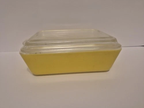 Vintage Pyrex Primary Yellow 503-B 1.5 qt. Glass Refrigerator Dish w/ Clear Lid