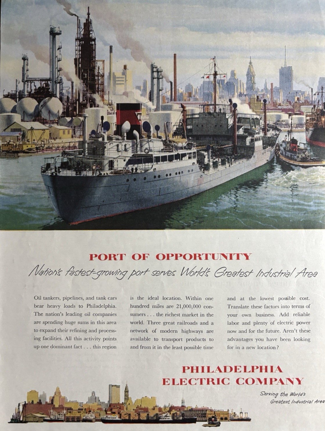 1952 Philadelphia Electric company Industrial Area Port Opportunity VTG Print Ad