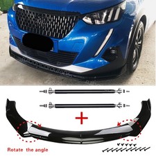For Peugeot 2008 14-24 Front Bumper Chin Lip Spoiler Black Body Kit+Strut Rods