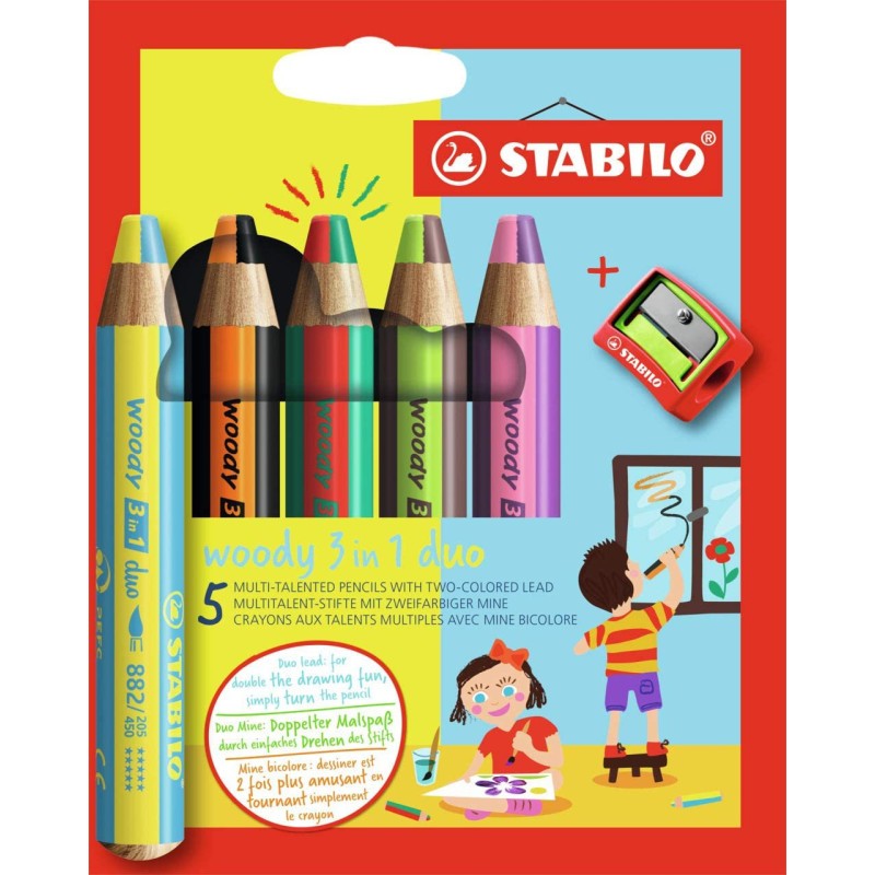Crayons de couleur STABILO woody 3 in 1 bicolores pour dessiner sur les vitres