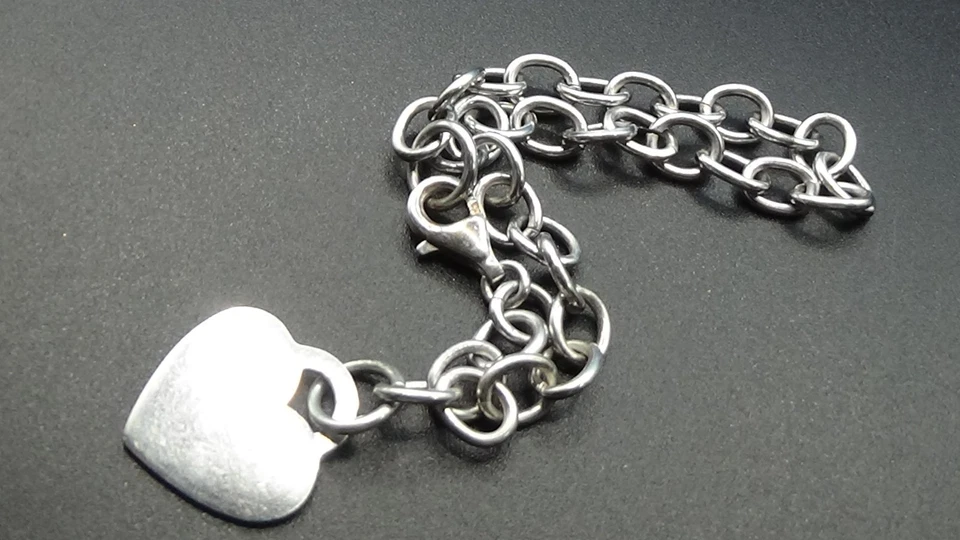 ATI Mexico 925 sterling Silver Heart Tag Charm Rolo Chain Bracelet - Image 4 of 4