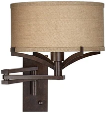 Franklin Iron Works Tremont Rustic Farmhouse Swing Arm Wall Lamp Bronze Plug-in