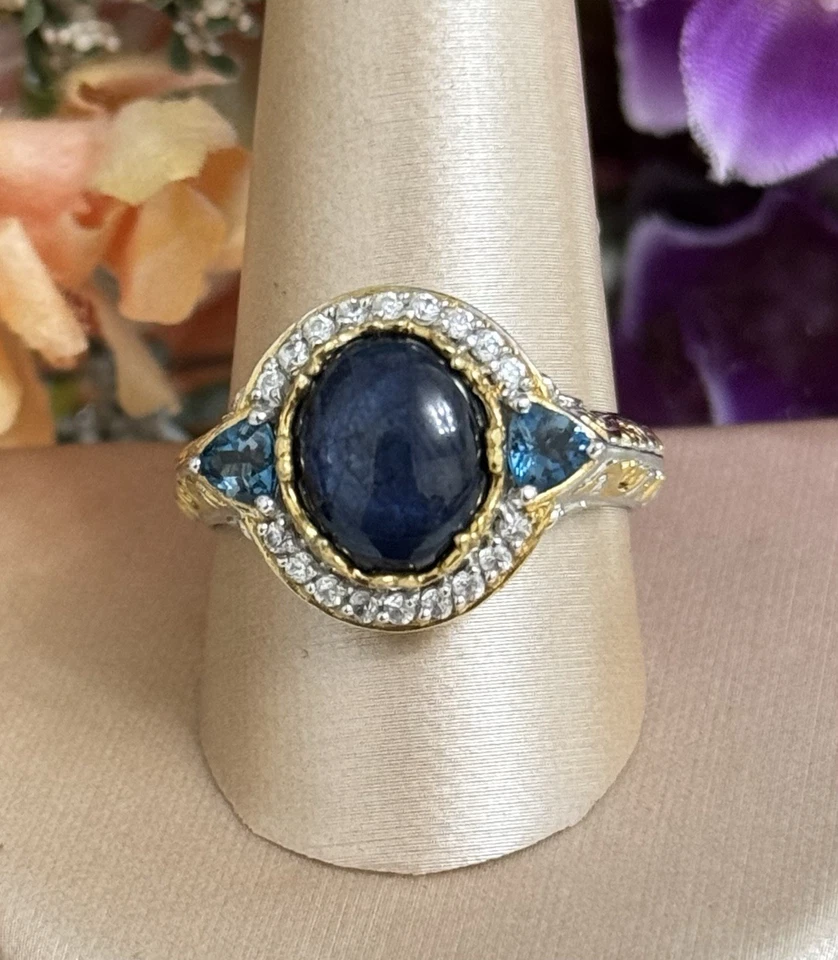Sterling Silver Michael Valitutti Blue Star Sapphire Topaz Cocktail Ring Size 11 - Image 2 of 4