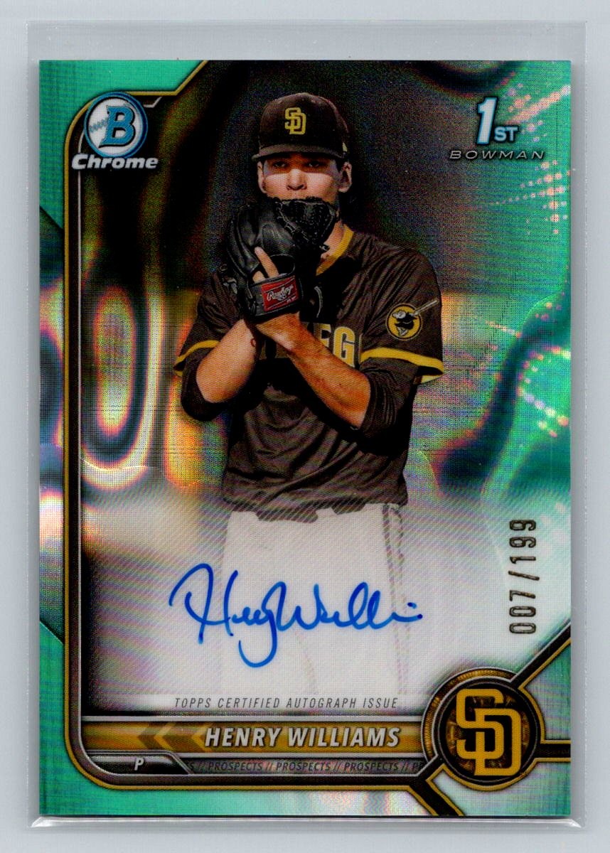 2022 Bowman Draft Henry Williams Chrome Draft Pick Autographs Aqua Lava #/199