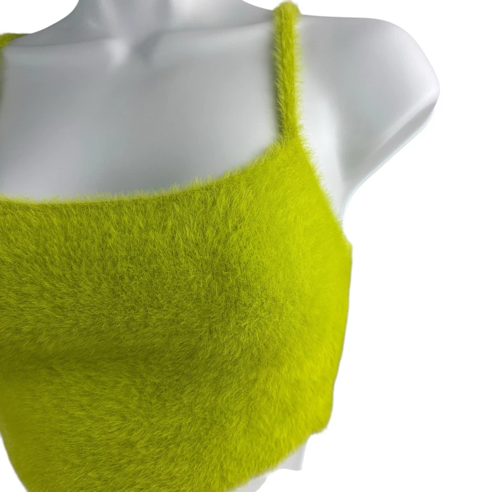 Sunday Best Fuzzy Knit Crop Tank Top Womens Size Small Neon Lime Soft Fluffy - Image 3 of 4